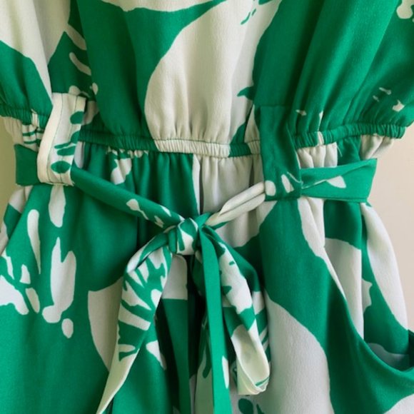 New Direction Green/White Tie Waist Floral Dress - Picture 4 of 8